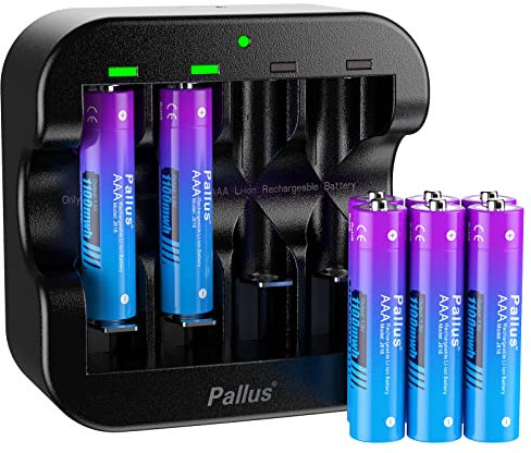 Rechargeable AAA 1.5V Batteries, High Capacity 1100mWh, Triple A Rechargeable 2H Fast Charge, with 4-Slot Charger, 1600 Cycles, Low self-discharge for Remote Controls, Toys, Cameras (8 Pack)