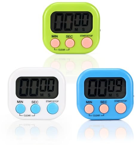 Auauraintt 3 Stück Eieruhr Digital,Kurzzeitwecker,Timer Digital,Mit Klappbarem StäNder Und Display,Digitaler Timer für Küche Schule Sport,KüChentimer Digital Stoppuhr Kinder