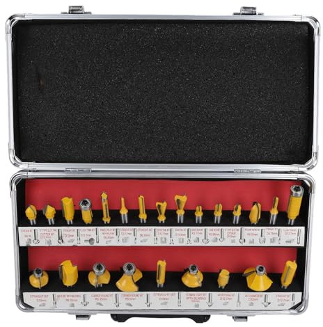 24 Pieces Router Bit Set 8mm Shank Router Bits Woodworking Milling Cutter Kit Tungsten Steel Alloy Aluminum Storage Box for Wood Trimming Grooving Veining