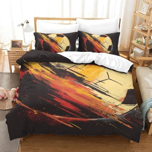 DCABEIOOE Fußball Bettbezug Set Bettwäsche-Sets Kinderbettwäsche-Set Reißverschluss Mit Kissenbezug Betten Set Für Jugendliche Kinder Schlafzimmer Single（140x200cm）