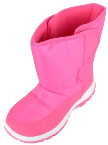 ABSOLUTE FOOTWEAR Childrens Kids Easy Slip On Padded Waterproof Snow Boots with Fleece Lining - Pink - UK Child 13 / EU 32