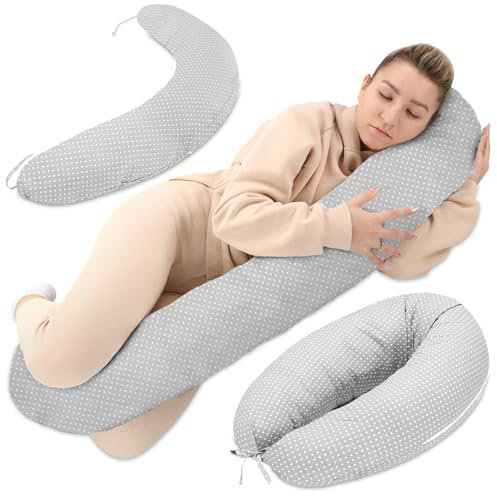 Stillkissen XXL Seitenschläferkissen Schwangerschaftskissen Lagerungskissen - Baumwolle Pregnancy Pillow Erwachsene - 190 cm Pünktchen Auf Grau B