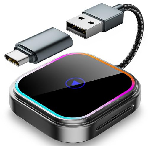 Airminti 2 IN 1 Carplay Wireless Adapter & Android Auto Wireless Adapter, Plug und Play, Mini Stabiler Wireless CarPlay Adapter, Kompatibel mit Autos ab 2016 und iOS 10+/Android 11+