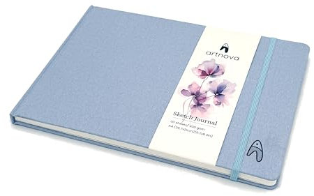 Künstler-Skizzenbuch A4 Querformat – 30 Blatt 200 g/m², kaltgepresst – Eleganter blauer Leineneinband – Ideal für Bleistift, Tinte, Aquarell, Öl – Mit praktischem Aufbewahrungsfach