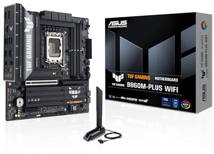 ASUS TUF Gaming B860M-PLUS WiFi, Placa Base Intel mATX, 12+1+2+1 80A etapas de alimentación DrMOS, DDR5, PCIe 5.0, 3 Ranuras M.2, Wi-Fi 7, Realtek 2.5Gb Ethernet, DisplayPort, HDMI, USB 20Gbps Tipo-C