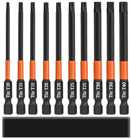 Saipor 10-Piece Torx Bit Set for Impact Driver, S2 Steel Star Bits Set, 4 inch /100 mm Long Torx Head Drill Bit Set, Magnetic 1/4'' Hex Shank Torx Screwdriver Bit, T10, T15, T20, T25, T30, T40