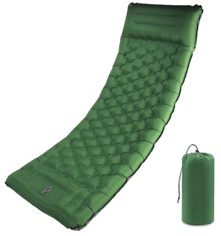 SHANNA Isomatte Outdoor Camping Luftmatratze: Extra Dick 12cm Ultraleicht Isomatte mit Fußpumpe Verbindbare 50D Isolierte Schlafmatte mit Kissen für Trekking, Camping, Wandern, Zelt (Olivengrün)
