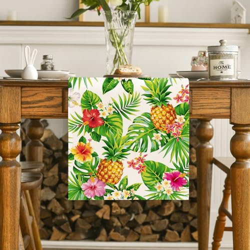 FANSU Tischläufer, Herbst Dekoration, Leinen Tischdecke, Erdbeeredruck Tischdeko, Tischläufer Modern für Party, Kaffee, Esszimmer, Kommode (33x180cm,Ananas)