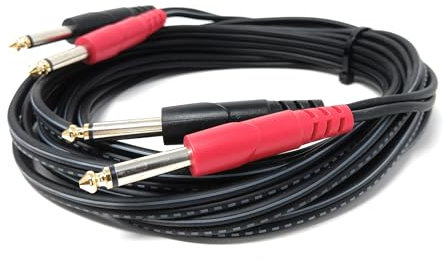 DRUT 2 cables de audio mono jack de 6,35 mm a 2 conectores mono TS de 6,35 mm, cable de conexión de señal doble para mezcladores, controladores, equipos de DJ y audio, extremos dorados (5 m)