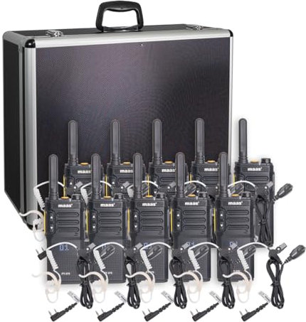 MAAS 10er Team-Set PT-375 mit KEP-24-VK im Funkkoffer - 10 PMR446 Funkgeräte inkl. Securityheadsets