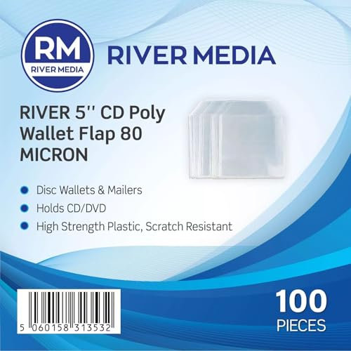 100 RIVERMEDIA Premium Seamless 80 Micron CD/DVD Disc Wallets with Flap 13532 (Plastic Envelope for CD/DVD Storage) – Durable Disc Sleeves for 1 Disc