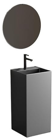 Lavabo carré en céramique avec colonne, pour salle de bain, avec trop-plein et égouttoir, robinet, miroir et meuble, taille unique, C-One Size