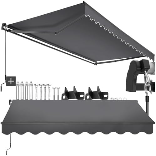 tectake® toldo retractil con Brazos articulados, fácil de Manejar con manivela, Estructura de Aluminio y Acero, Ideal para terraza, toldo Exterior, toldos Exterior terraza - 300x250 cm Gris Oscuro