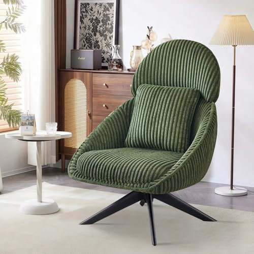 Ckaff Fauteuil Salon Relax Pivotant à 360°, Fauteuil Rembourré Chambre à Coucher avec Coussin épais Amovible, Fauteuil de Bureau Fauteuil de Lecture pour Salon Chambre à Coucher Bureau, Vert