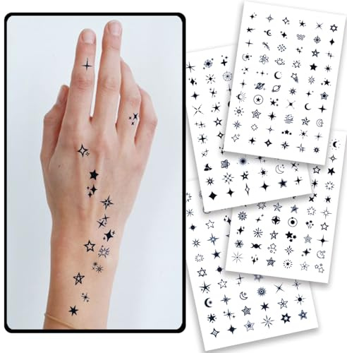 CHARLENT Semi-permanente Stern Tattoos Erwachsene, realistisch | 2 Wochen haltbare kleine Fake Tattoos für Frauen und Männer, wasserfeste Body Art für Gesicht, Finger, Hals und Körper