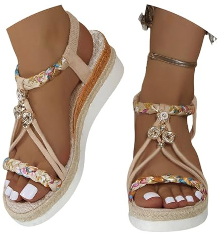 Chanpning Sandales Compensées Femme Été Chaussures AntidéRapantes Respirantes et Nu-Pieds BohêMe Bout Ouvert Avec Talon Plateforme Elégante Comfy Semi Trailer Sandales