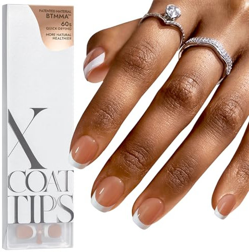 BTArtbox XCOATTIPS False Nails French Tip, 150pcs Extra Short Square Press on Nails Soaked Off, Brown Soft Gel Nail Tips for Gel Extensions in 15 Sizes