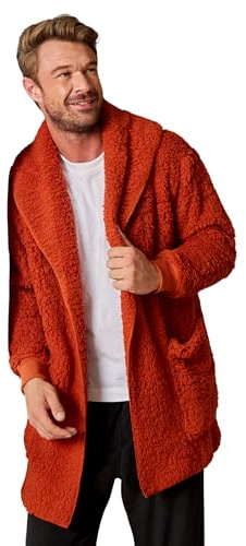 OHS Waterfall Teddy Fleece Cardigan Long Sleeve Open Front Wrap Style Cardigan Sweater with Pockets Lightweight Ultra Soft Warm Cardigans Casual Wear & Lounging, Rust-L/XL