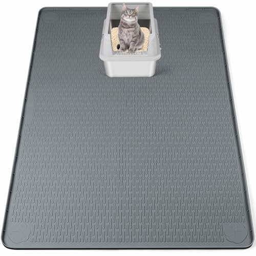 Bartuke Katzenstreu Matte XXL,127 x 89cm Katzenklo Matte Silikon,Dunkelgrau | Katzenklo Matte Unterlage XXL, groß Silikonmatte Katze mit Rand, Katzentoilette Vorleger, Wasserdicht Abwischbar