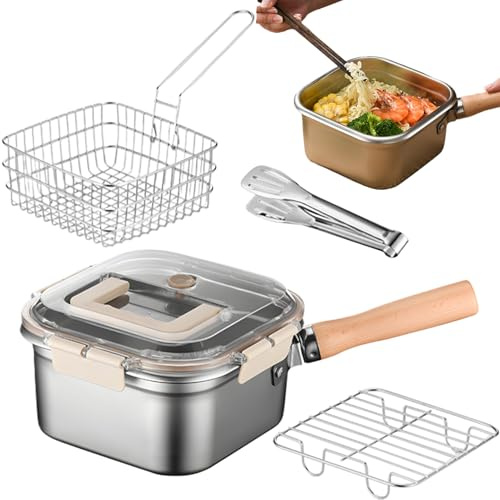 Mwqpgyh Faitout avec panier | Casserole profonde portable avec grille d'égouttement d'huile | Ustensiles de cuisine pour extérieur, jardin, barbecue, cuisine, pique-nique, camping, fête