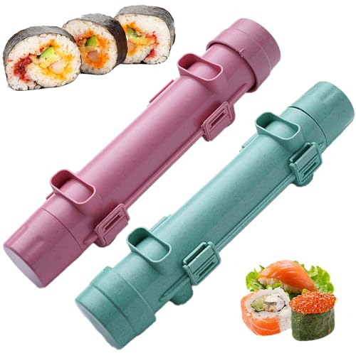 ZenyTra 2-teiliges Sushi Maker Set in Pink & Grün | Zylindrische Sushi-Roller und Formen | DIY Sushi Set für Haushalt, Party, Picknick | Einfache Reinigung & Schnelle Zubereitung