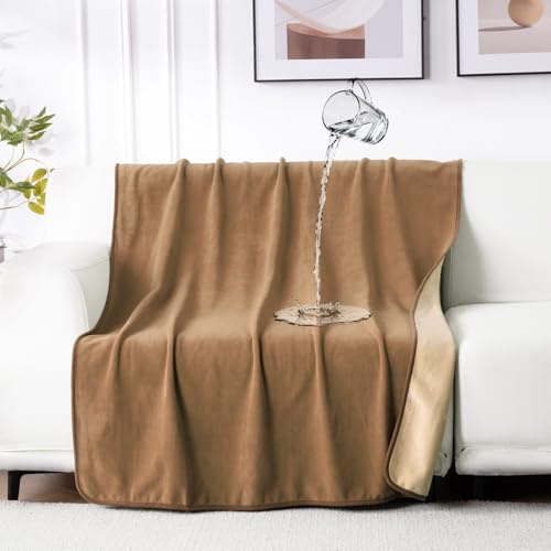 QIYI wasserdichte Decke für Bett Sofa Couch, 102x153cm, Braun/Hellbraun | Wendbare fleckenresistente Fleece-Kuscheldecke, auslaufsichere wasserdichte Hundedecke, waschbare Outdoor-Campingdecke