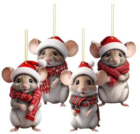 4PCS Weihnachtsmäuse Deko | Acryl Mäuse Weihnachtsbaum Schmuck | Für Wand Tür Christbaum, Zuhause & Auto Wand Tür Wohnzimmer Schlafzimmer Party