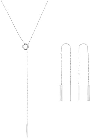 Breil, Collezione Flow, Kit Orecchini e Collana Donna, Set Gioielli Donna in Acciaio Lucido, Collana Regolabile fino a 70 cm, Orecchini Pendenti 6,6 cm, Idea Regalo Donna