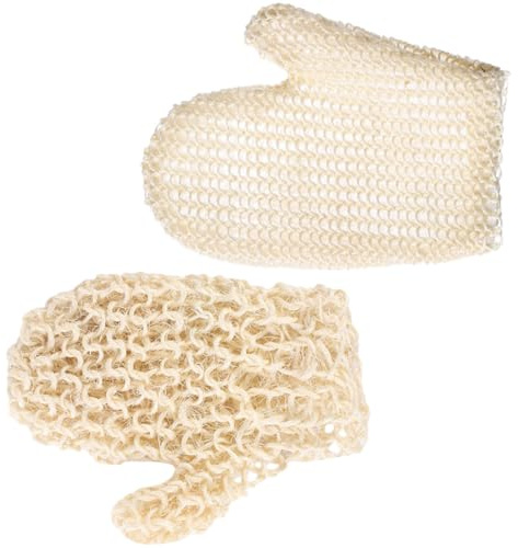 2 Stück Peelinghandschuh aus Sisal für Körper und Hautreinigung | Beige, Rutschfester Griff, fürs Baden und Wohnheim, Schlichte Moderne Ausführung