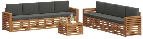 vidaXL Sofagarnituren 9 pcs Natur und Anthrazit Massivholz Akazie, Garten, modernes, langlebiges Outdoor-Sofa, Eckmöbel für Terrasse und Lounge, gemütliche Sitzgruppe