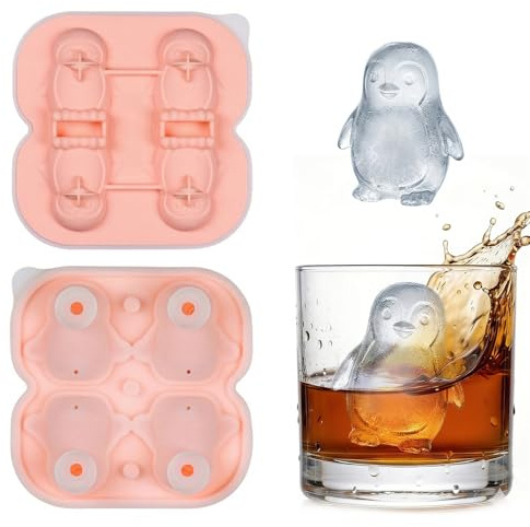 Herfair Pinguin Eiswürfelform Silikon 2 Stück, 3D Eiswürfel Form, BPA-frei, Lustige Gefrierform für Cocktails, Whiskey & Party Deko