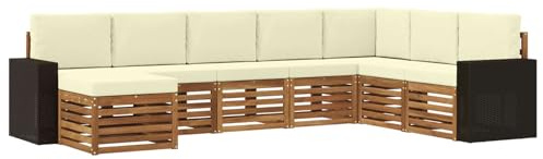 vidaXL Outdoor-Sofagarnitur mit Kissen 8 pcs Natur und Creme, Gartenmöbel, modernes Outdoor-Sofa, Sitzgruppe für Terrasse, Lounge-Bereich, langlebiger Komfort