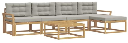 vidaXL Outdoor-Sofagarnitur 6 pcs Weiß und Hellgrau 79 x 79 x 37 cm, Patio-Lounge-Set, modernes Outdoor-Sofa, wetterfestes Gartenmöbel, Akazienholz