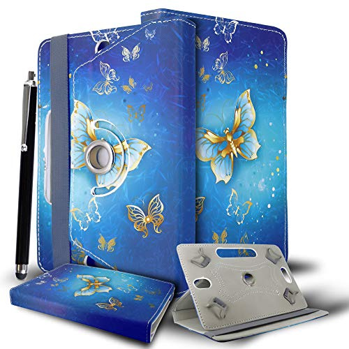Universal 360° Rotational Colourful Various PU Leather Stand Case Cover Fits All 7 Inch Android Tablets tab devices + Free Stylus Pen (Butterfly Gold Case Cover)