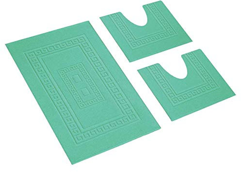 HomeLife - Set Tappeti Bagno 3 Pezzi in Cotone Made in Italy | Tappeti Bagno Moderni : 1 Tappeto [60X90] 2 Girowater/Girobidet [45X60] |Tris Tappeto Bagno Assorbente e Lavabile Lavatrice | Verde