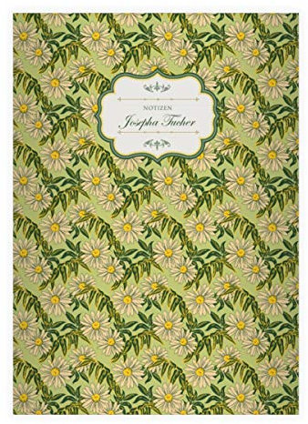 16 personalisierte edle florale Vintage DIN A4 Schulhefte, Schreibhefte mit Margheriten, grün Lineatur 20 (blanko Heft 16 Blatt/32 Seiten) Notizheft, Kladde für Schule, Universität, Büro