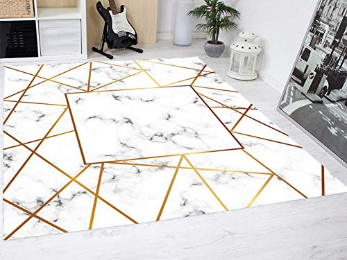 Teppich Marmor Weiß und Gold Boden Zimmer PVC Abweichungen Maße(BxH) PVC Teppichboden Vinyl-Bodenbelag Aufkleber für Haus Dekoration Modern Design Original, Kreative 95x120cm