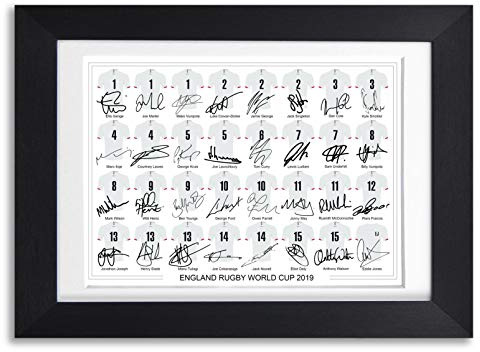 England Rugby World Cup 2019 Team Squad Signed Autograph Poster Print Poster Framed Picture Gift Owen Farrell Manu Tuilagi Mako Vunipola Ben Youngs (A4 Black Framed & Mounted)