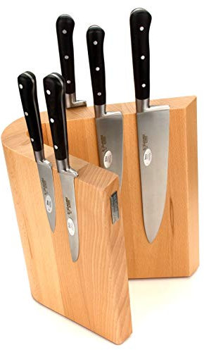 Laguiole en Aubrac Kochmesser Set 5-teilig - Küchenmesser Frankreich - Griff Ebenholz - Messerblock magnetisch Artelegno Grand Prix Buche