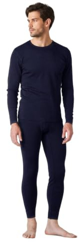 LAPASA Men's 100% Merino Wool Base Layer Set Warm Long Sleeve Thermal Underwear Top & Bottom, Breathable, Soft Thermoflux M31, Navy Blue, XXL