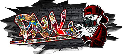 BLACK LABEL GRAFX® Wandtattoo Paul Aufkleber Graffiti Sprayer Wandbild Sticker selbstklebend Mauerloch 3D Effekt verschiedene Größen Deko Kinderzimmer (80 x 35 cm)