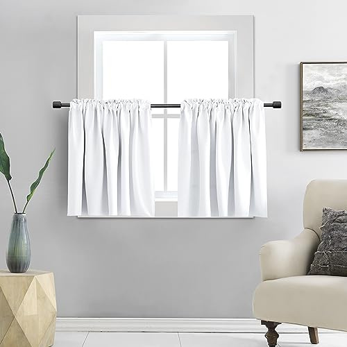 DONREN Tenda da finestra piccola per cucina, colore bianco puro, tende oscuranti, per cameretta con tasca per asta (80 x 86 cm, 1 paio)
