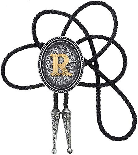 STARBRILLIANT Bolo-Krawatte Im Vintage-Stil, Buchstabe A Bis Z, Mit Rindsleder-Seil, Oval, Schwarz (R)