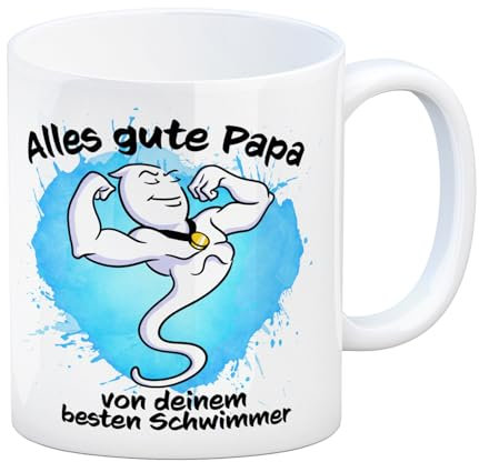 trendaffe Papas bester Schwimmer Kaffeebecher mit Samen Illustration
