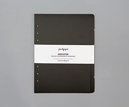 pen & pages® Register Trennblätter für Ringplaner - Din A5-6 Löcher - Divider, Din A5 Organizer, 14,8 x 21 cm (schwarz)