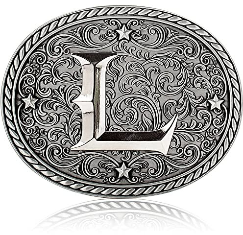 Western Cowboy/Cowgirl Initiale Gürtelschnalle – große Buchstabenschnallen für Männer und Frauen, silber
