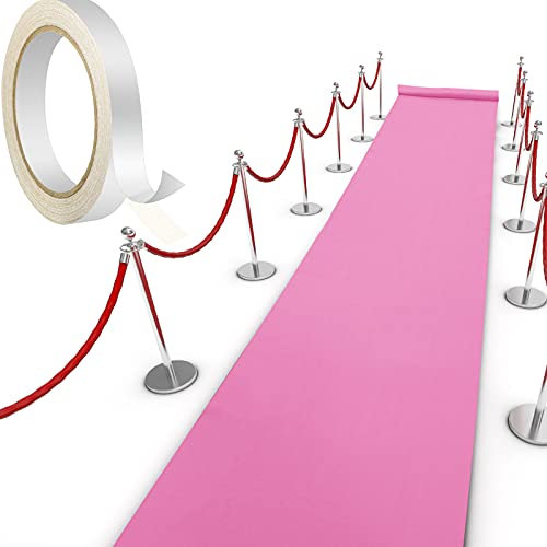 Shappy Teppich Läufer Landebahn Teppich 55gsm Dicke mit 1 Stück Band für Hochzeit Weihnachten Erntedankfest Outdoor Zubehör, Hochzeit Party Flur (Rosa, 2,6 x 30 Fuß)