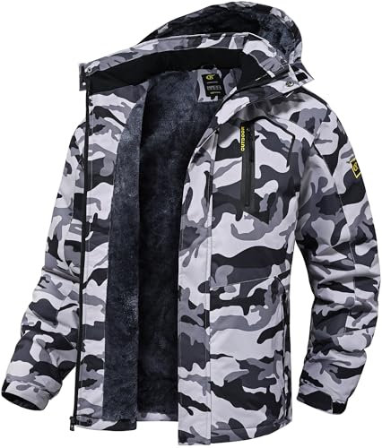 QPNGRP Wasserdichte Ski-Snowboardjacke für Herren, Winter, winddichter Schneemantel, Camo1 Grau/Weiß, M
