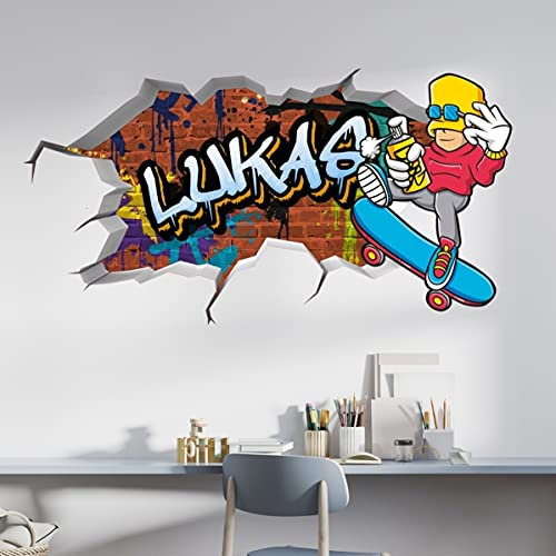 vr64 tjapalo® 3D Wandtattoo Graffiti Name Wandaufkleber Kinderzimmer Junge wandtattoo jungen Cool Skater Wandtattoo Kinderzimmer Name, Größe: B58xH30cm