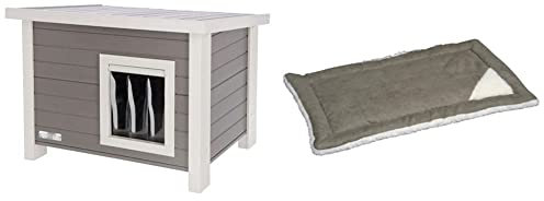 Kerbl ECO-Katzenhaus Eli (Katzenhaus, Haus für Katzen, 57x45x43 cm) 81636 & 82423 Liegekissen, 48 x 29 cm